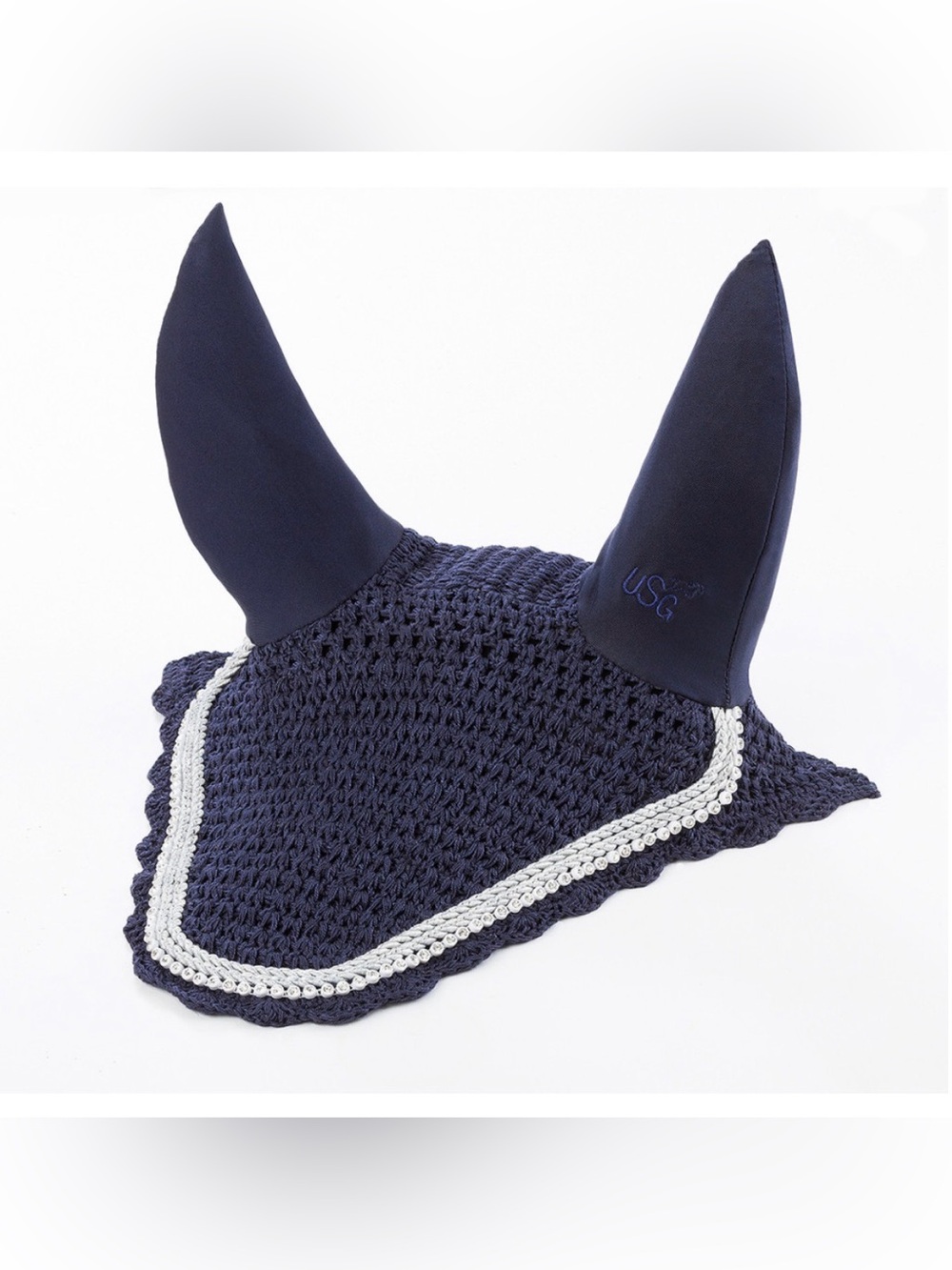 USG Baroness Fly Veil Navy Silver Crystal Bling Full Size NWT Horse Ear Bonnet